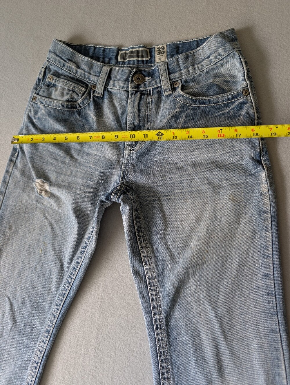 Y2K Pocket Detail Distressed Contrast Stitch Flare Jeans Light Wash Size 29/8 image 9